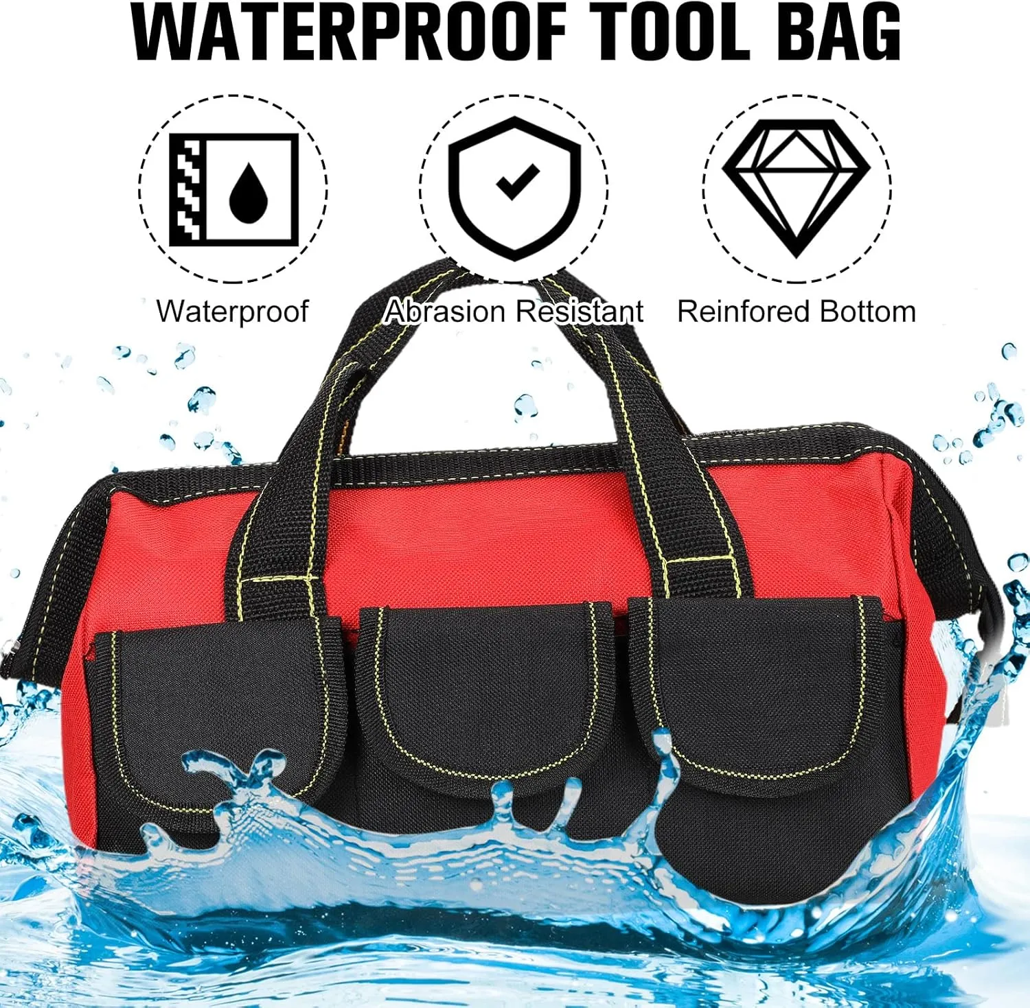 Sanwuta 3 Pack Tool Bag for Men with Waterproof Hard Bottom, Heavy Duty Tool Bag Wide Mouth Tote for Various Instrument, Electrician Carpenter Mechanic(13 Inch,Red)