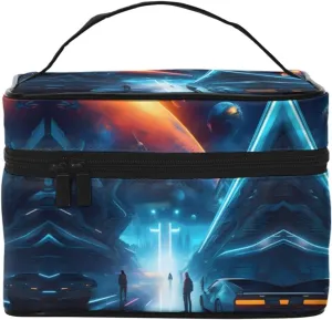 Science Fiction Future Women's travel cosmetic bag, (9x6.5x6.2 inches) portable large capacity cosmetic bag, large cosmetic bag storage bag for girls