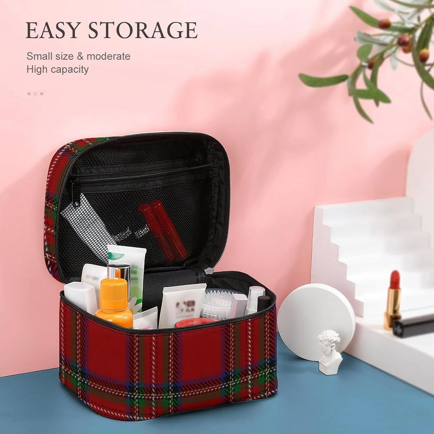 Scottish Clan Stewart Red Tartan Large Capacity Soft And High-value Practical Makeup And Wash Bag