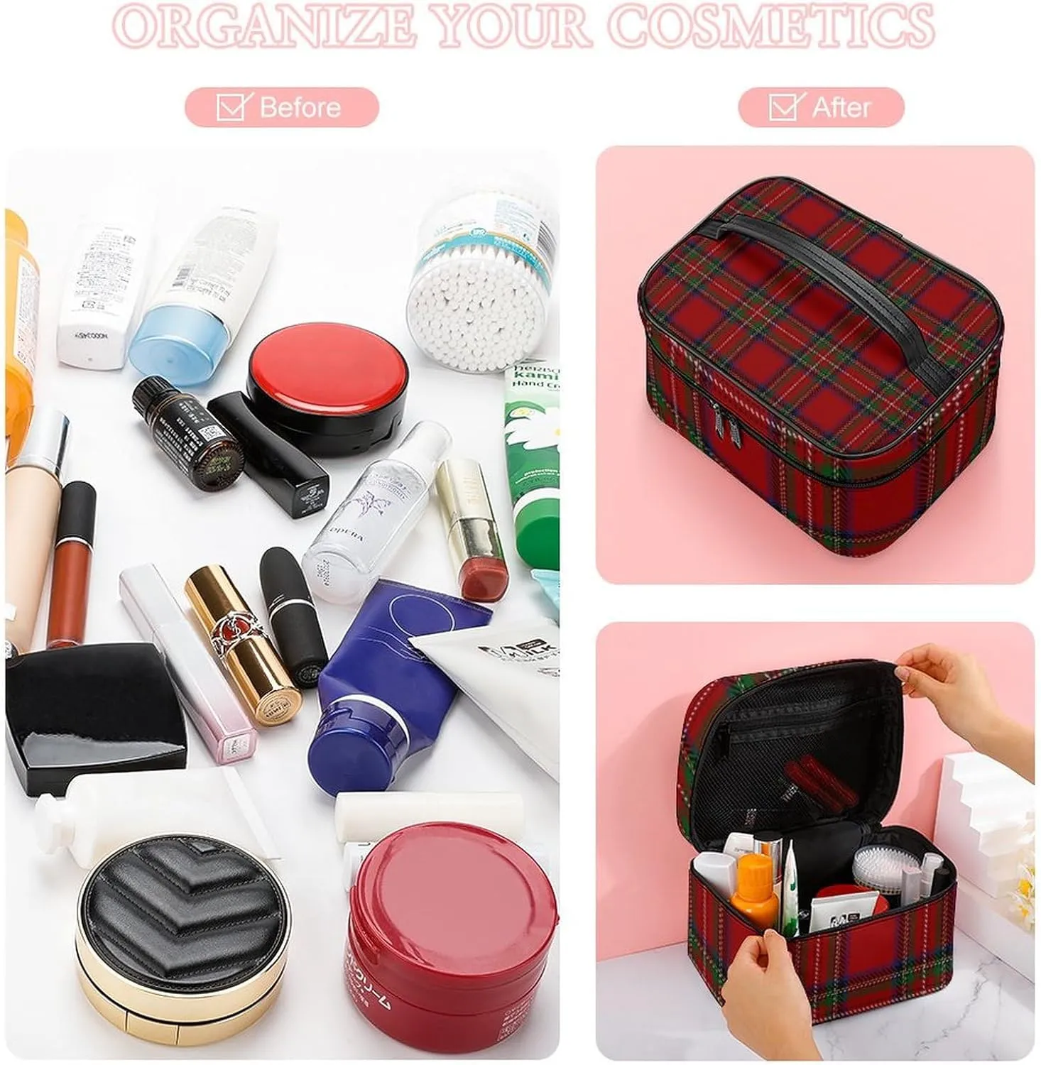 Scottish Clan Stewart Red Tartan Large Capacity Soft And High-value Practical Makeup And Wash Bag