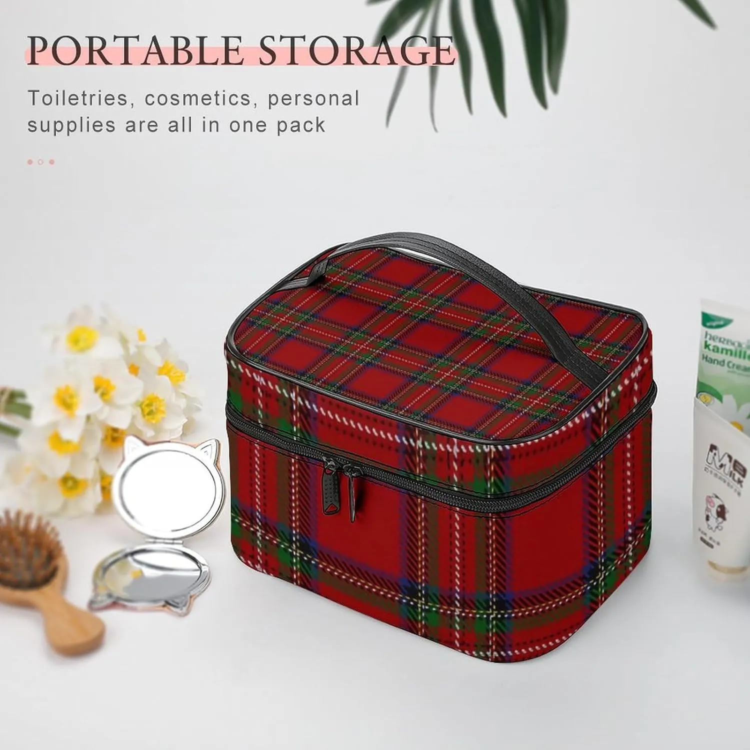 Scottish Clan Stewart Red Tartan Large Capacity Soft And High-value Practical Makeup And Wash Bag