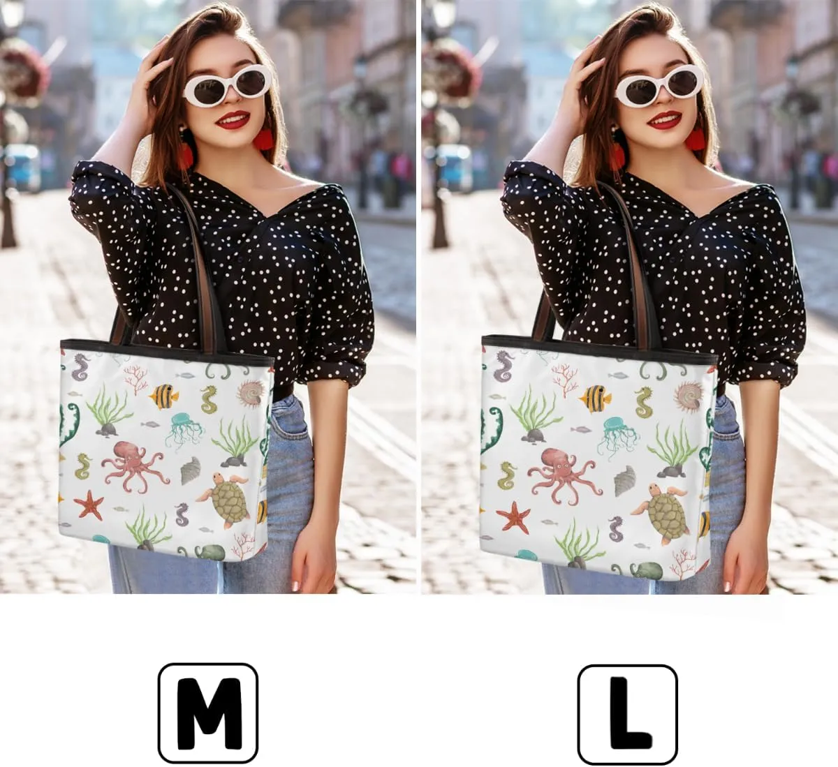Seabed Animals Fish Octopus Tote Bag Tote Purse for Women with Zipper Womens Handbags for Work Travel