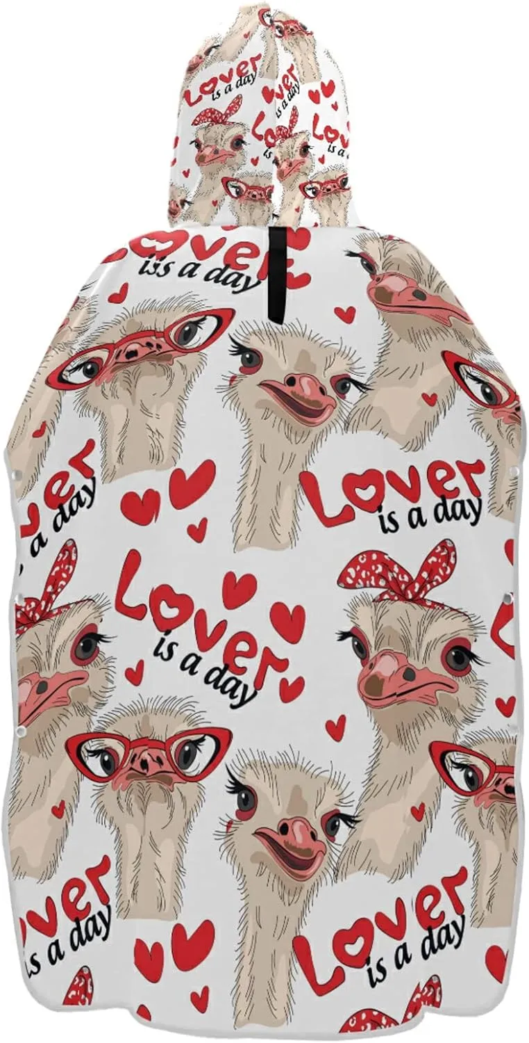 Seamless Ostriches with Red Glasses Hairpins Lover is a Day Letterings Adult Surf Poncho Changing Robe with Hood and Pocket,Quick-Drying Bathrobe,Microfiber Towel Wetsuit for Bath Beach Outdoor