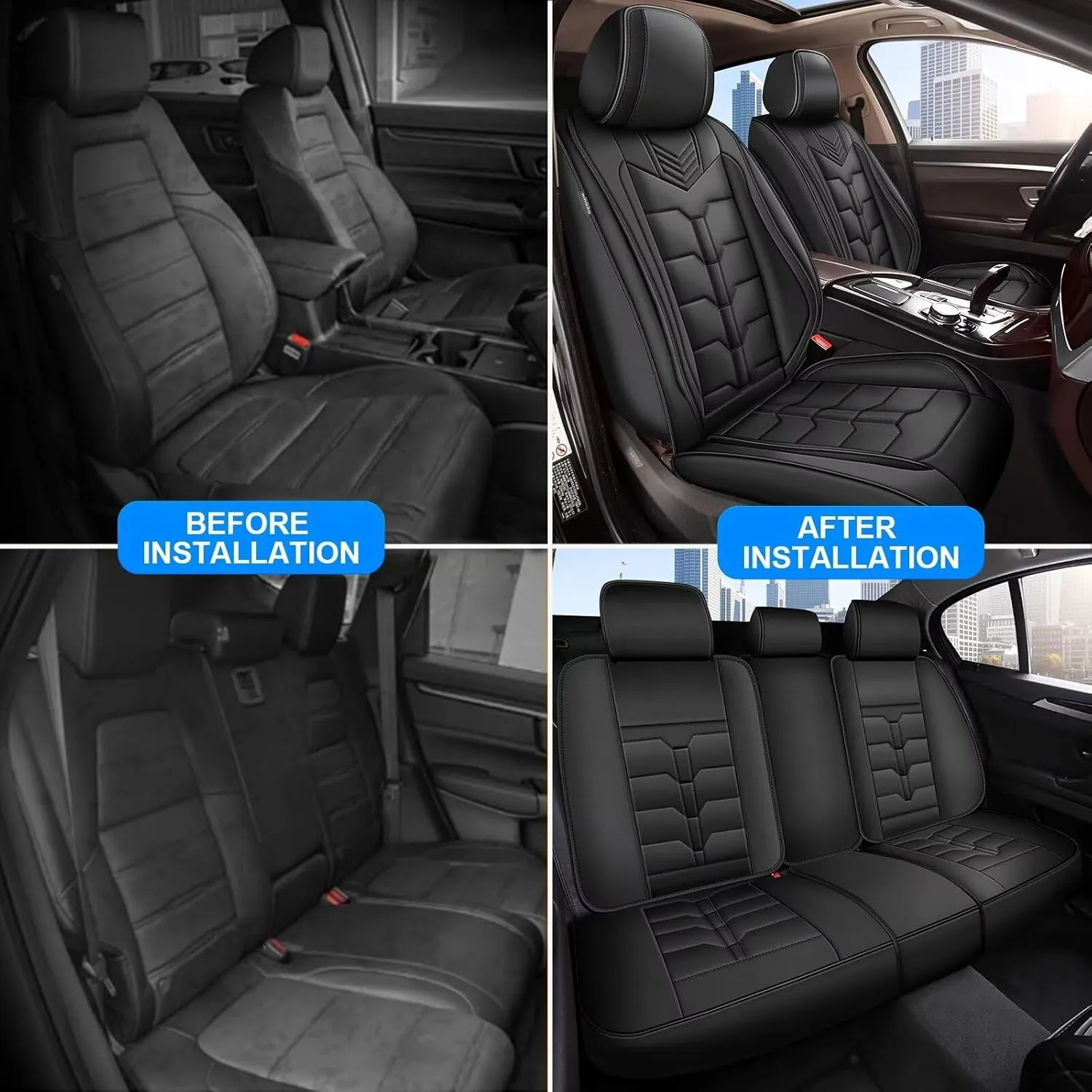 Seat Covers Fit for Nissan Sentra 2008-2025 Full Set Car Seat Cover Faux Leather Seat Cushion Waterproof Auto Protectors(Black)-2 Rows 5 Seats