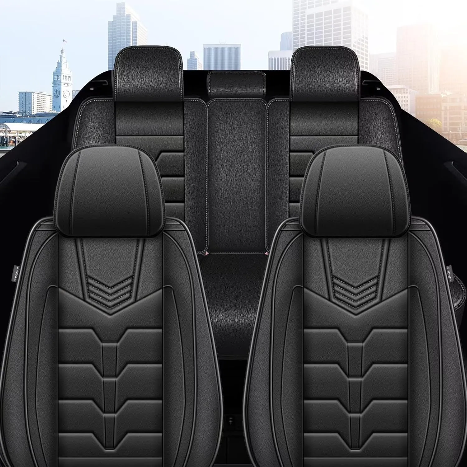 Seat Covers Fit for Nissan Sentra 2008-2025 Full Set Car Seat Cover Faux Leather Seat Cushion Waterproof Auto Protectors(Black)-2 Rows 5 Seats