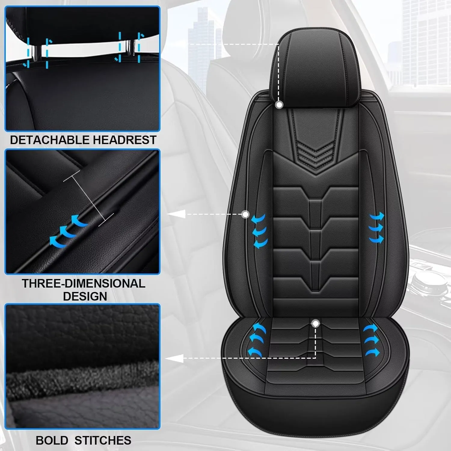 Seat Covers Fit for Nissan Sentra 2008-2025 Full Set Car Seat Cover Faux Leather Seat Cushion Waterproof Auto Protectors(Black)-2 Rows 5 Seats
