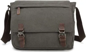 Sechunk Canvas Vintage Messenger Bag Shoulder bag Leather Large Travel Crossbody bags for men women 15inch Laptop