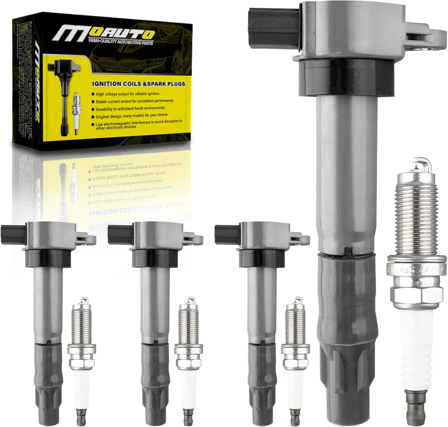 Set of 4 Ignition Coils Pack UF532 MR994642 & 4 PCS Iridium Spark Plugs Compatible with Mitsubishi Eclipse Galant Outlander 2.4L 3.8L