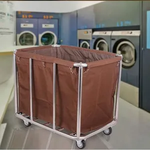Shelf Kitchen Movable Trolleys Rolling Laundry Sorter Trolley On Wheels Hamper With Removable Bags Heavy Duty Laundry Washing Cart For Restaurant Hotel,Total Capacity 90L/Beig, Brown