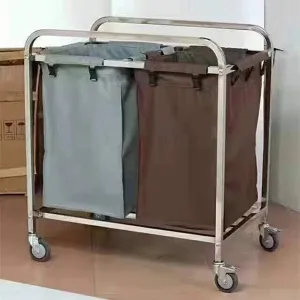 Shelf Movable Trolleys Heavy Duty Tall Laundry Cart Large Capacity Laundry Sorter Basket For Hotel Room 2 Durable Detachable Fabric Bags, Easy To Assemble