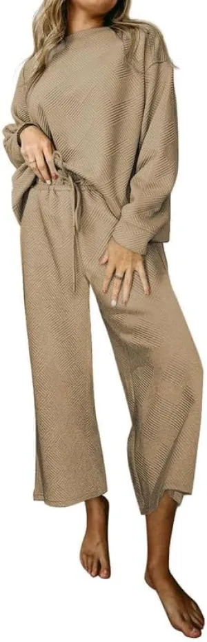 SHEWIN Women's 2 Piece Outfits Sweatsuit Casual Long Sleeve Pullover Tops and Drawstring Wide Leg Pants Lounge Sets