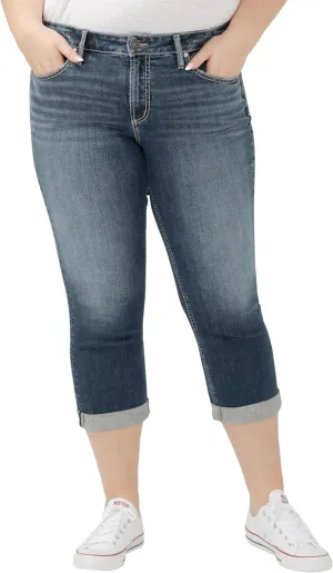 Silver Jeans Co. Women's Plus Size Suki Mid Rise Curvy Fit Capri Jeans
