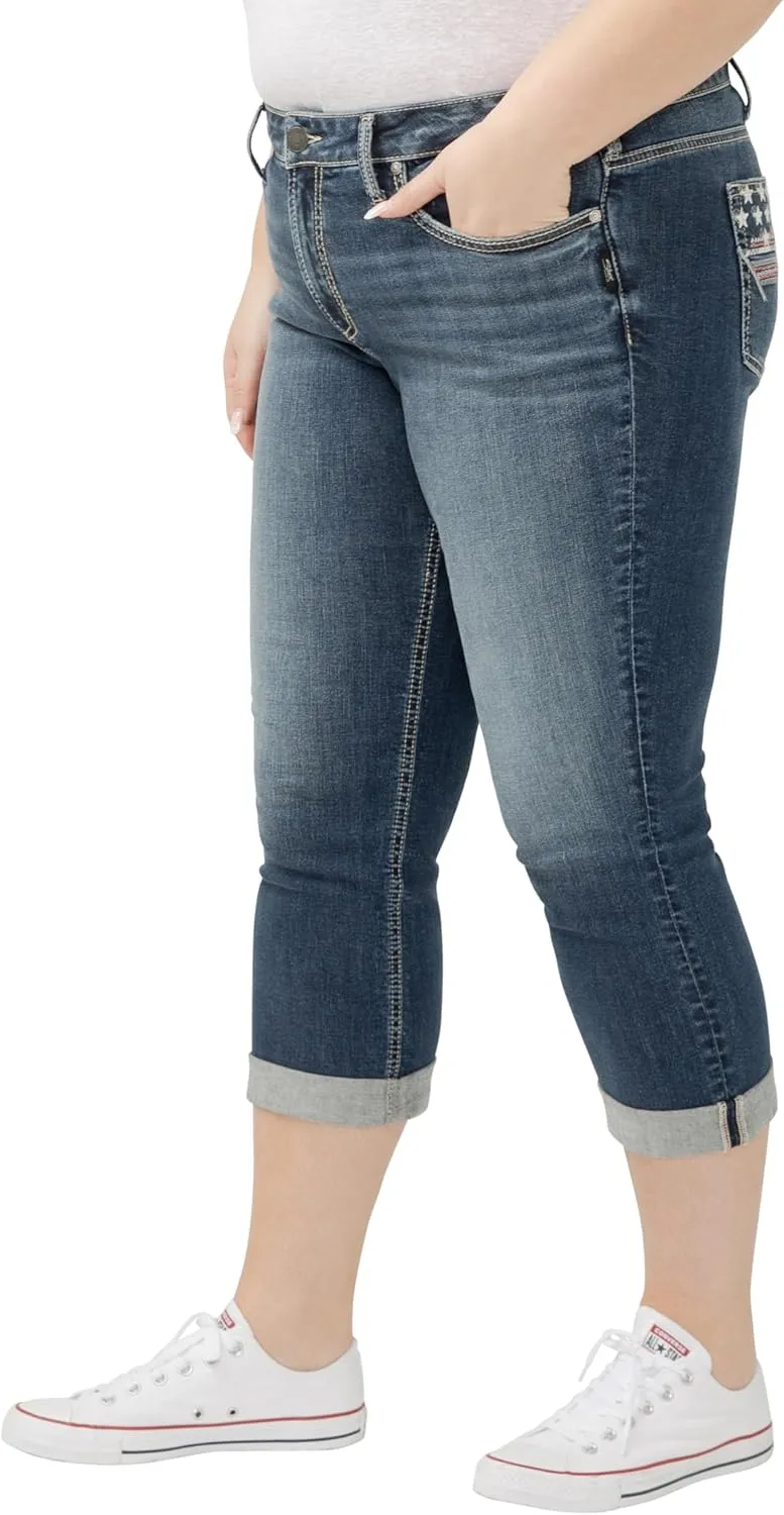 Silver Jeans Co. Women's Plus Size Suki Mid Rise Curvy Fit Capri Jeans