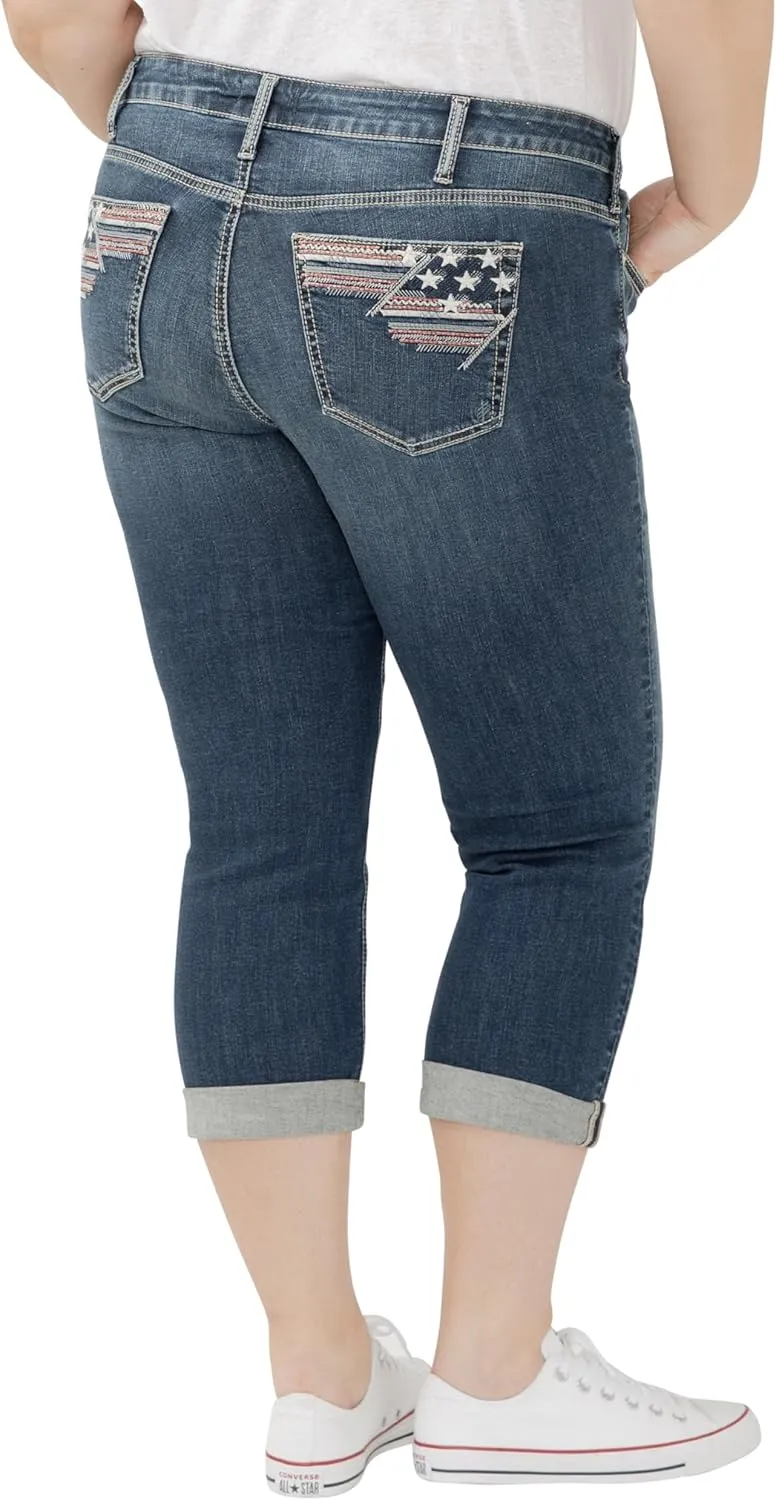 Silver Jeans Co. Women's Plus Size Suki Mid Rise Curvy Fit Capri Jeans