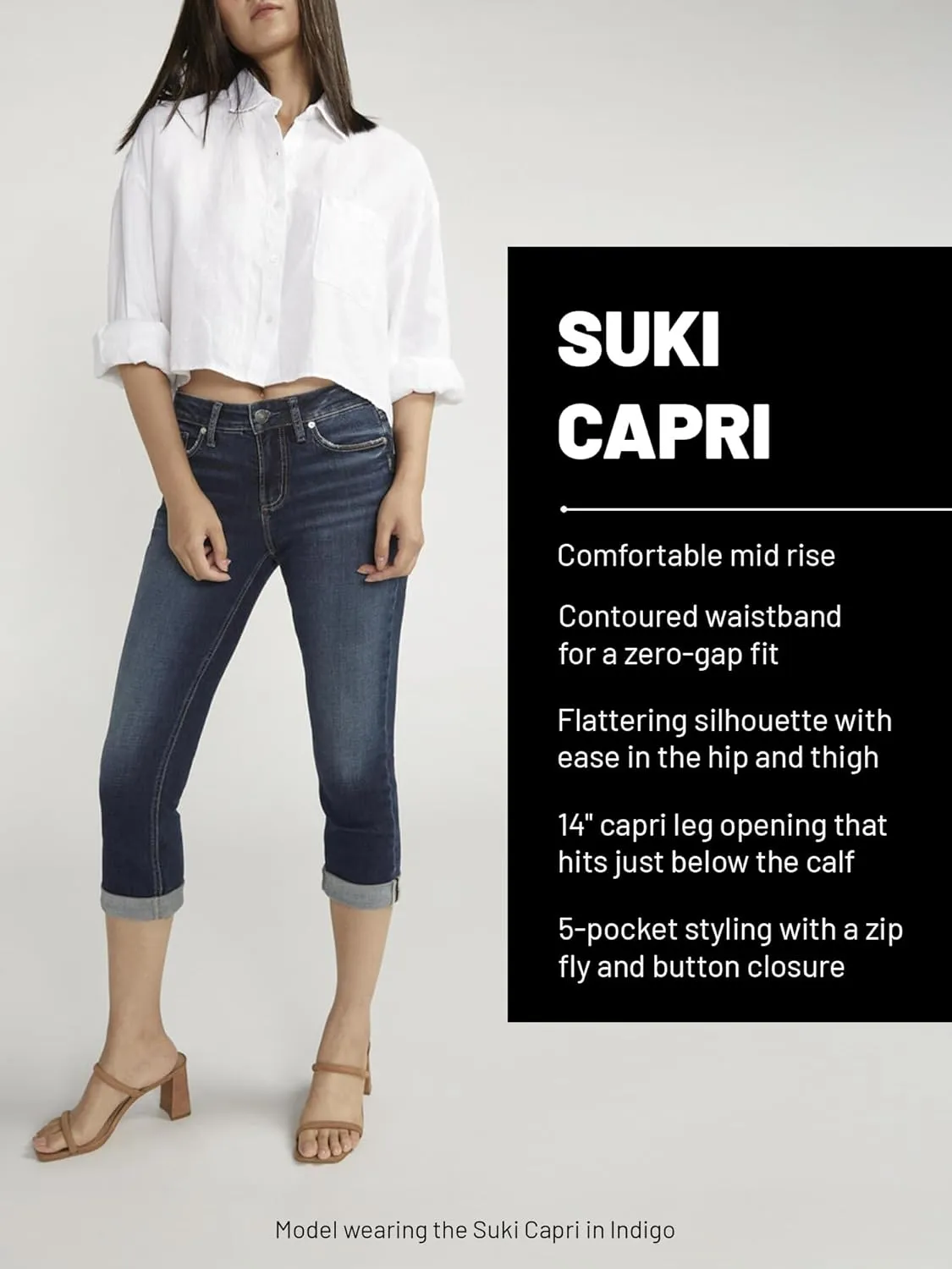 Silver Jeans Co. Women's Plus Size Suki Mid Rise Curvy Fit Capri Jeans