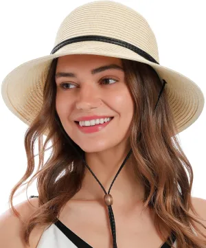 Simplicity Women's UPF 50  Wide Brim Braided Straw Sun Hat with Lanyard