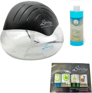 Sirena Twister Premium Pack (Black) Including Ocean Breeze Deodorizer and Fragrance Oils- Water Filter Air Freshener For Home and Office - Essential Oil Aroma Diffuser With LED Night light