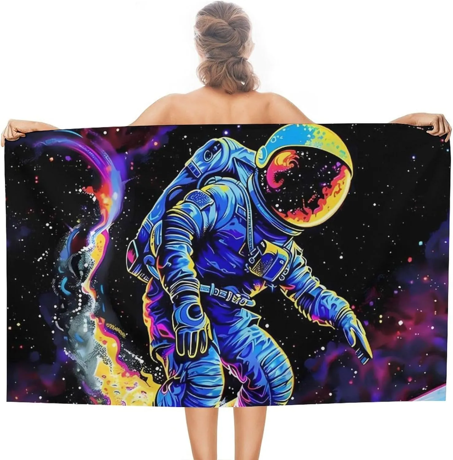 Skateboarding Astronaut Funny Beach Towel Absorbent Bath Towels for Swimming Pool Camping Travel Blanket