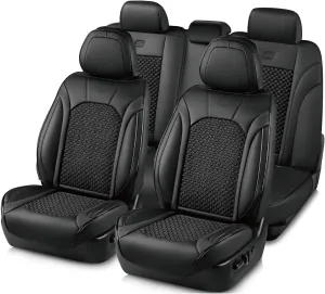 Skechers MAX Cushioning Car Seat Covers,Memory Foam Leather Seat Covers, Air Cooled Car Seat Cover Full Set,Car Seat Cushion Airbag Universal Fit for Most Cars,Vans,Trucks,SUV,Black