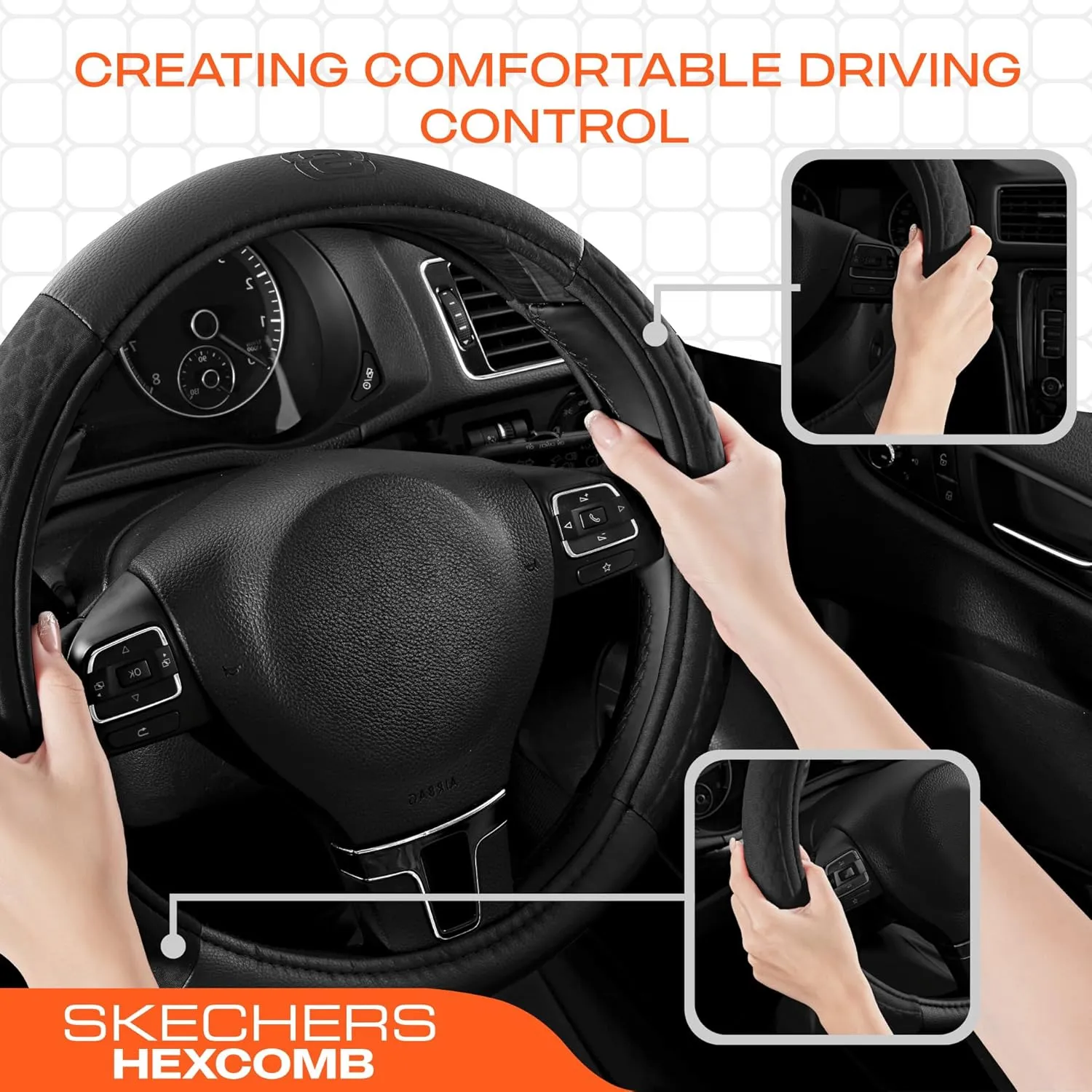 Skechers Steering Wheel Cover,Leather Steering Wheel Cover Hexcomb Design Embedded TPE Steering Wheel Universal Fit 14" 1/2-15" Car Wheel Protector for Men Women Fit Suvs,Vans,Sedans,Car,Trucks,Black
