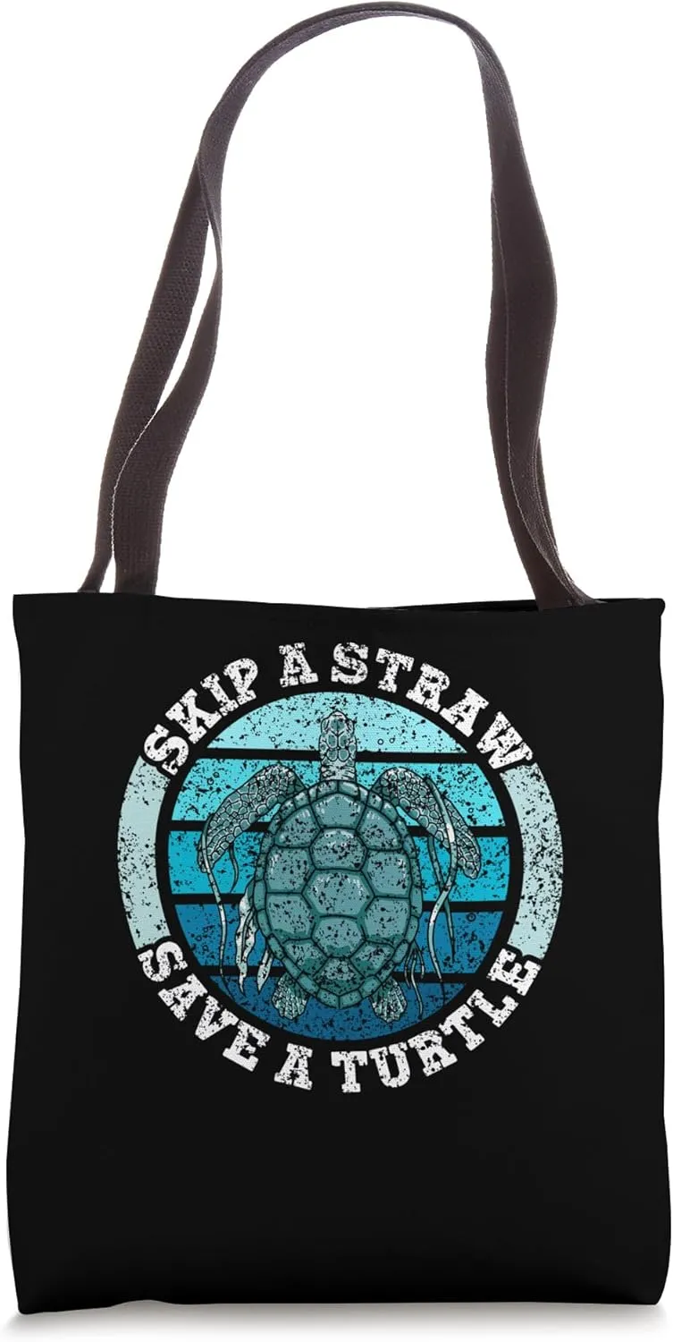 Skip A Straw Save A Turtle Ocean Free Plastic Pollution Tote Bag