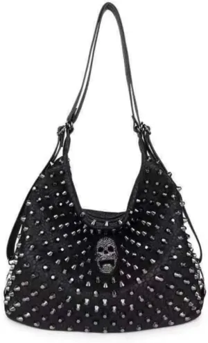 Skull Tote Bags Women Handbags Rivet Purse Shoulder Bag Faux Leather Totes Punk Hip Hop Satchel Style Handbags