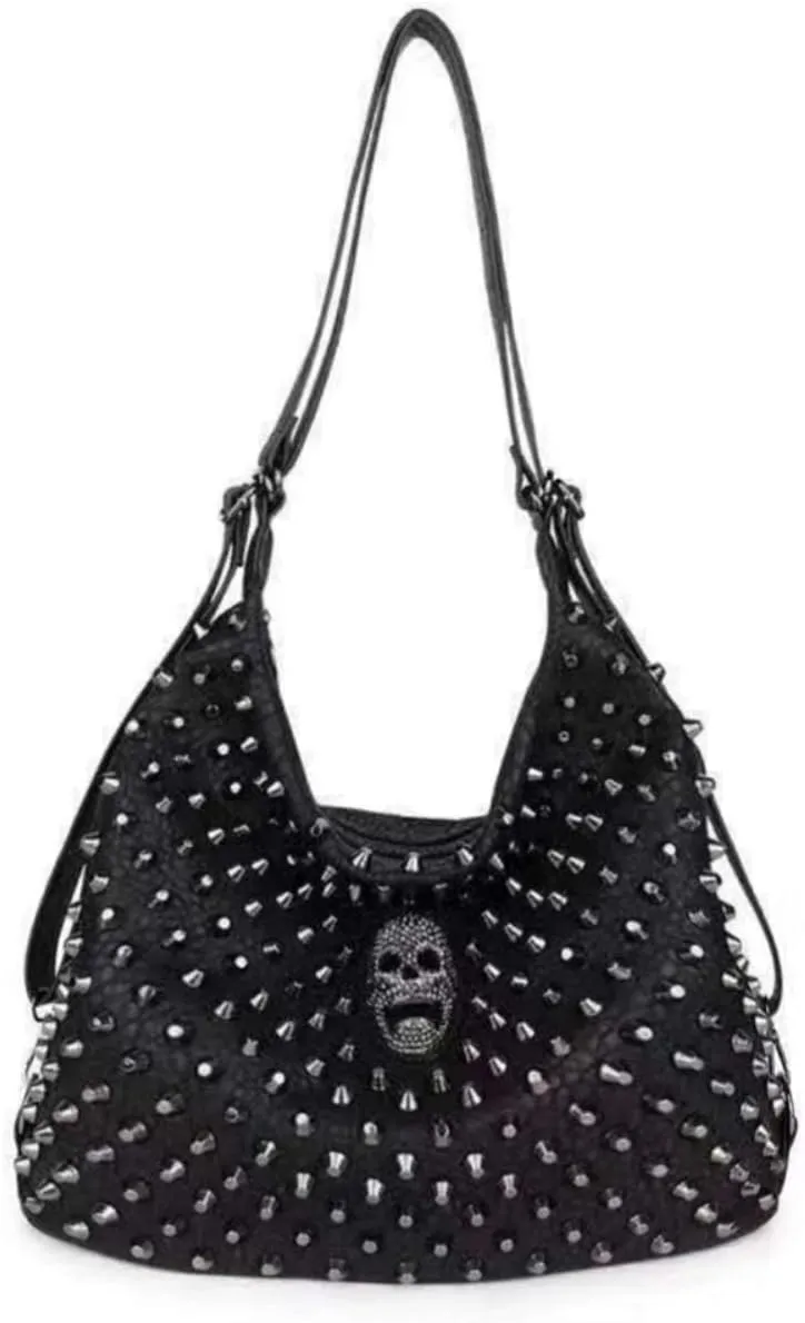 Skull Tote Bags Women Handbags Rivet Purse Shoulder Bag Faux Leather Totes Punk Hip Hop Satchel Style Handbags