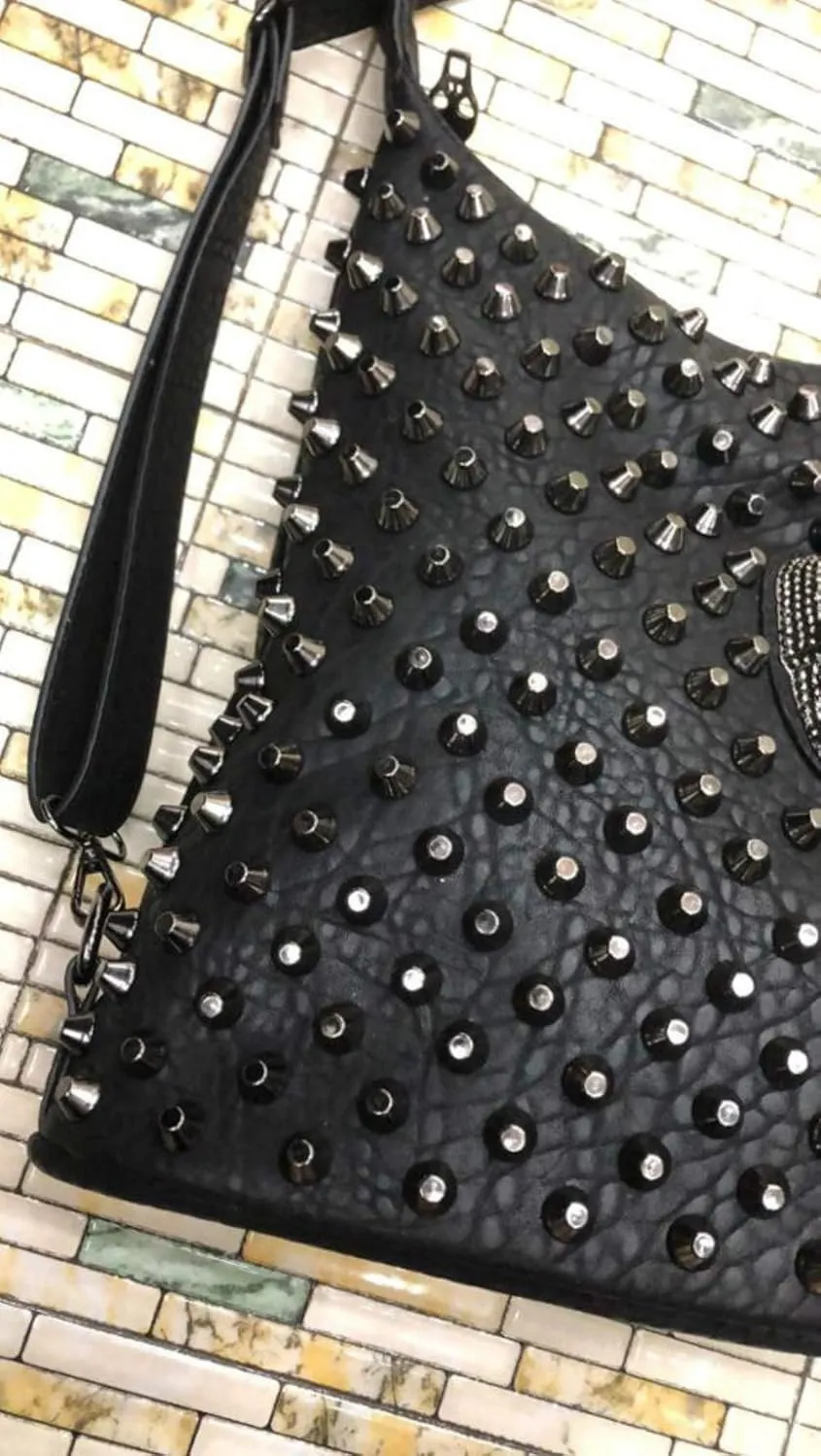 Skull Tote Bags Women Handbags Rivet Purse Shoulder Bag Faux Leather Totes Punk Hip Hop Satchel Style Handbags