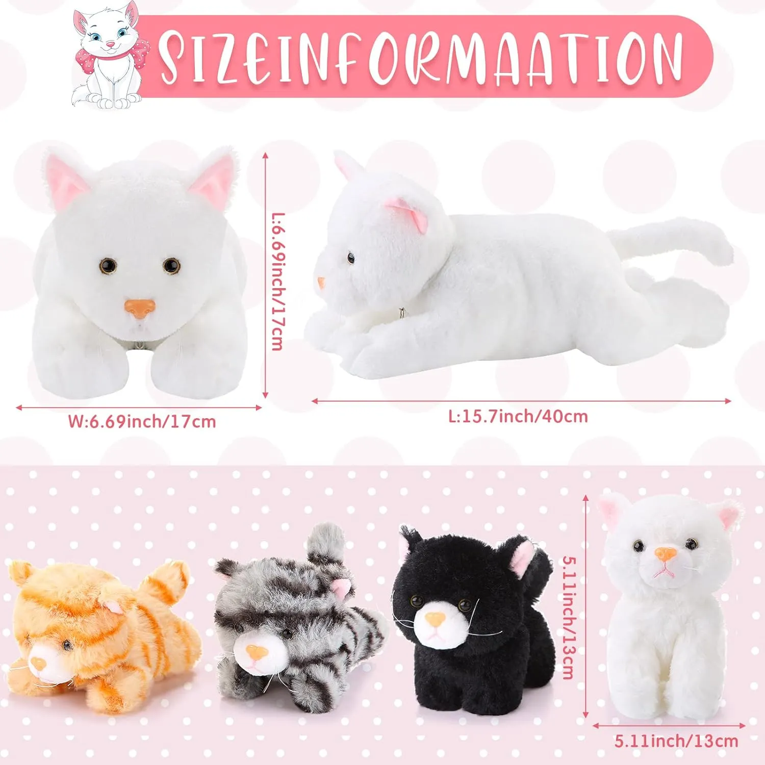 Skylety 5 Pieces Cat Stuffed Animal with Babies Inside Belly Pregnant Cat Plush Mommy Kitty with 4 Cute Fluffy Stuffed Kittens Easter Birthday Surprise Gifts(White)