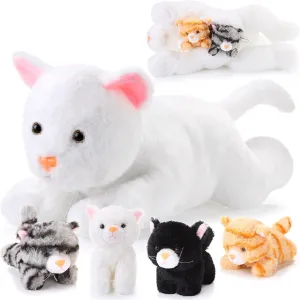 Skylety 5 Pieces Cat Stuffed Animal with Babies Inside Belly Pregnant Cat Plush Mommy Kitty with 4 Cute Fluffy Stuffed Kittens Easter Birthday Surprise Gifts(White)