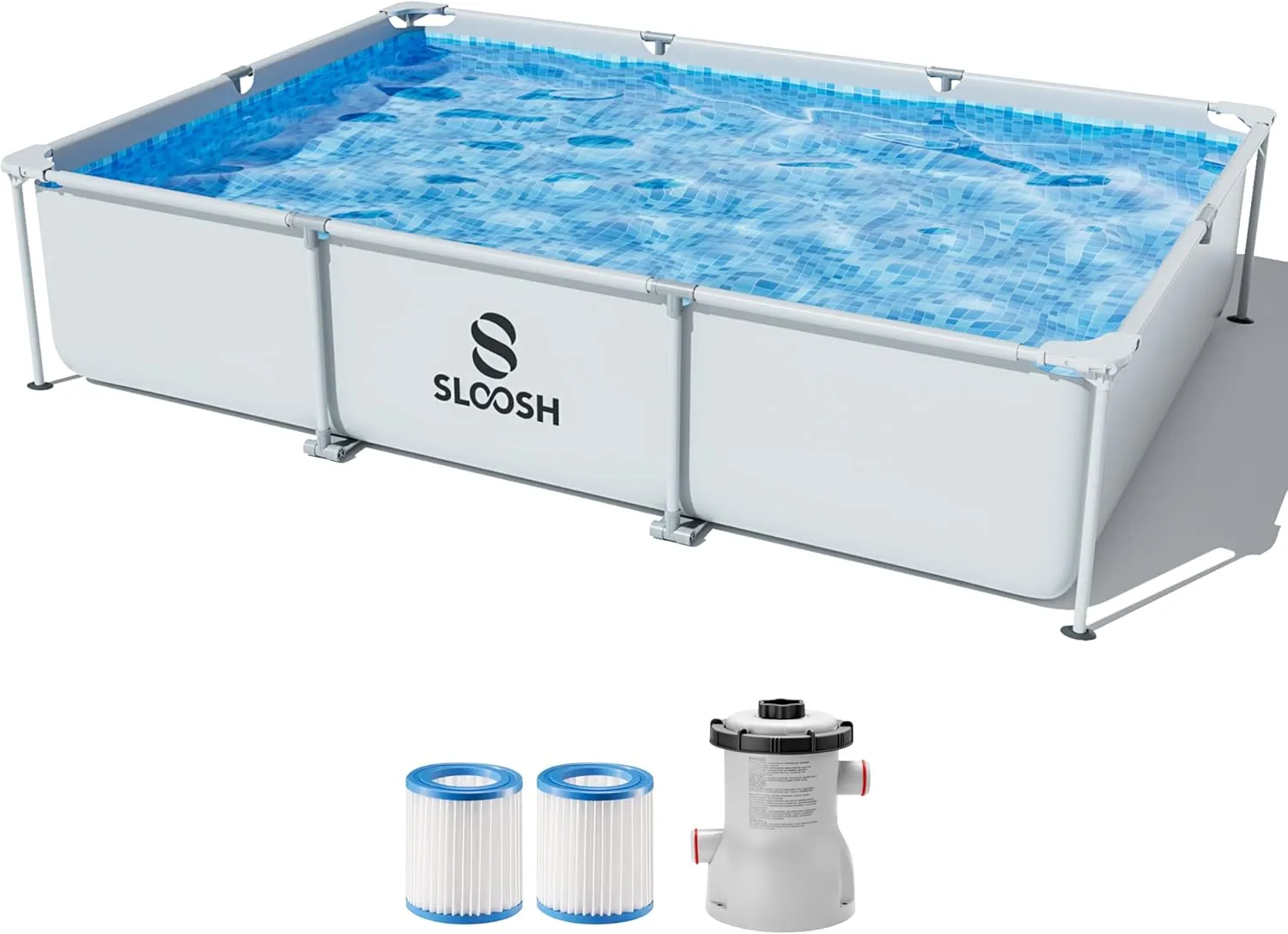 SLOOSH Rectangular Above Ground Pool - 10ft x 6.8ft x 26inch Outdoor Frame Above Ground Swimming Pool Set Kiddie Pool for Kids Adults with Filter Pump