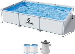 SLOOSH Rectangular Above Ground Pool - 10ft x 6.8ft x 26inch Outdoor Frame Above Ground Swimming Pool Set Kiddie Pool for Kids Adults with Filter Pump