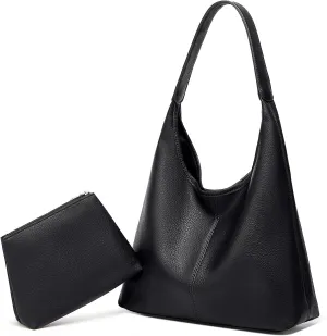Slouchy Hobo Tote Bags for Women - Retro PU Leather Crossbody & Soft Shoulder Purses - Large Capacity 2pcs