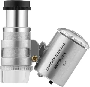 Small 60x Pocket Microscope Portable LED Lighted Magnification Endoscope with Storage Bag for Jewelry Observations