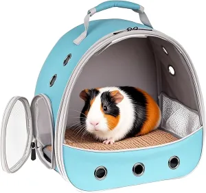 Small Animal Travel Carrier Backpack to Carry and Transport Guinea Pig Birds Bearded Dragon, Clear Front Window, Portable Bag to Transport Hamster