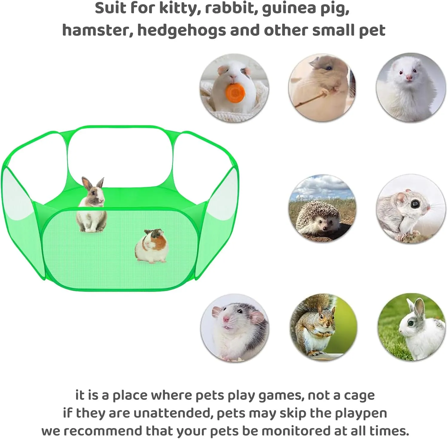 Small Animals C&C Cage Tent, Breathable & Transparent Pet Playpen Pop Open Outdoor/Indoor Exercise Fence, Portable Yard Fence for Guinea Pig, Rabbits, Hamster, Chinchillas and Hedgehogs