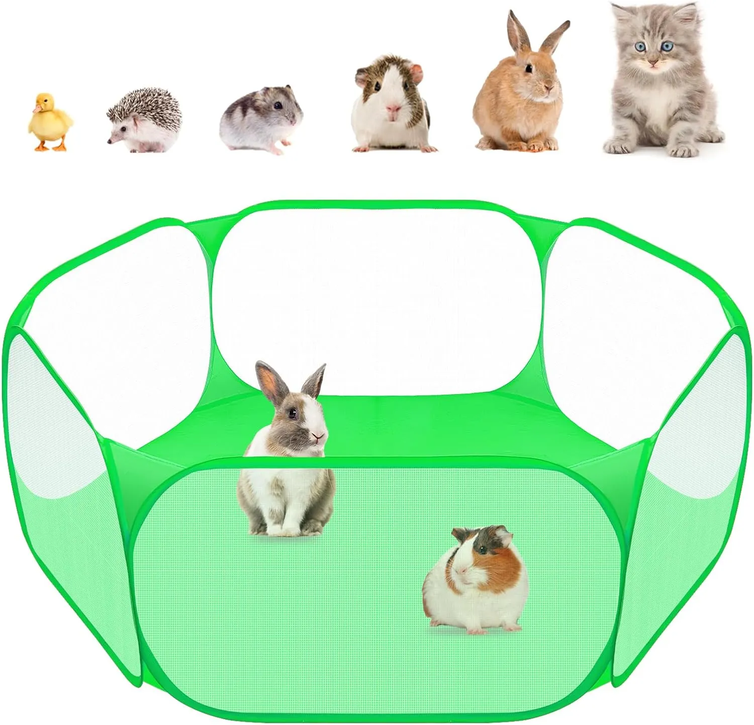 Small Animals C&C Cage Tent, Breathable & Transparent Pet Playpen Pop Open Outdoor/Indoor Exercise Fence, Portable Yard Fence for Guinea Pig, Rabbits, Hamster, Chinchillas and Hedgehogs
