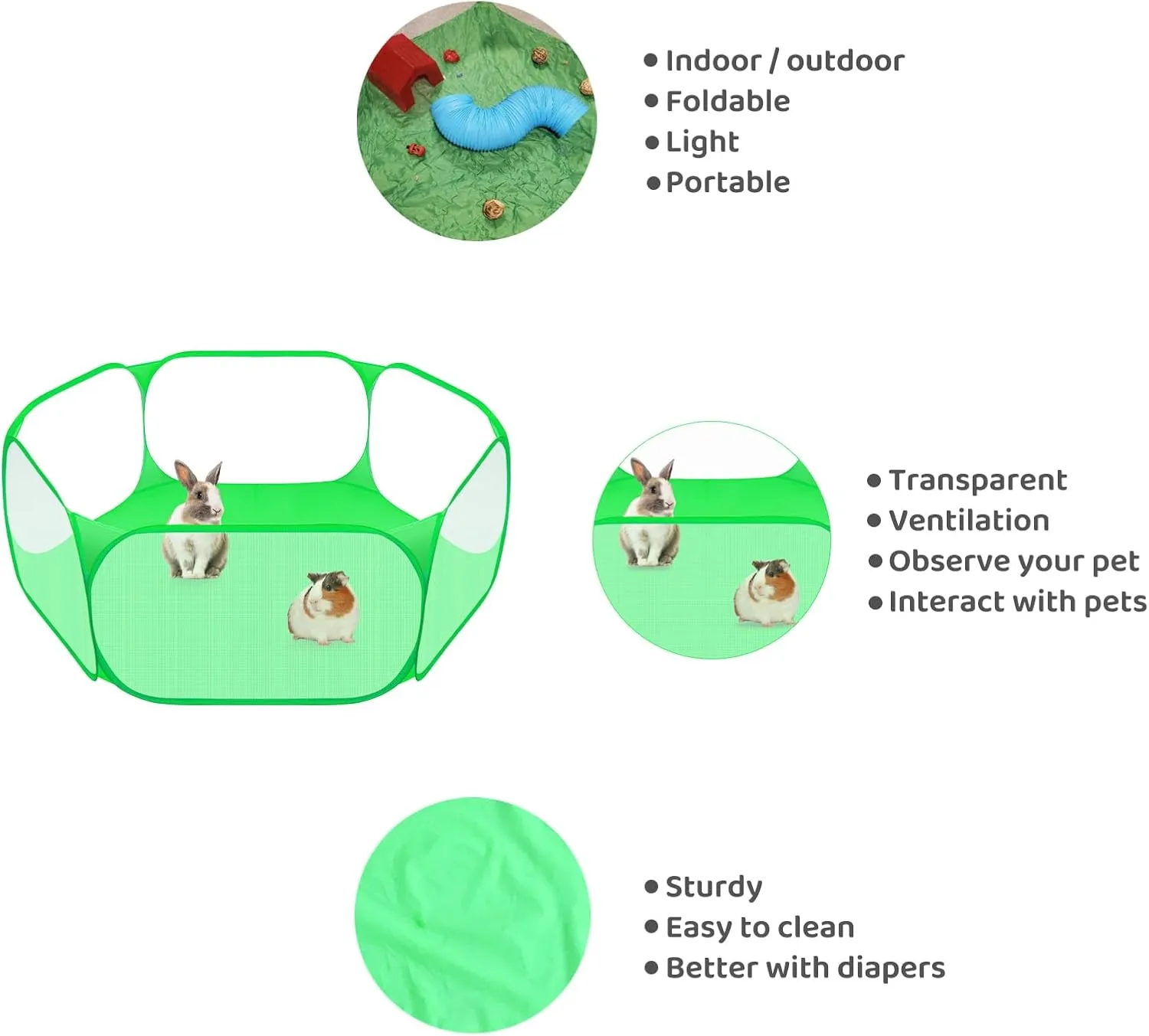 Small Animals C&C Cage Tent, Breathable & Transparent Pet Playpen Pop Open Outdoor/Indoor Exercise Fence, Portable Yard Fence for Guinea Pig, Rabbits, Hamster, Chinchillas and Hedgehogs