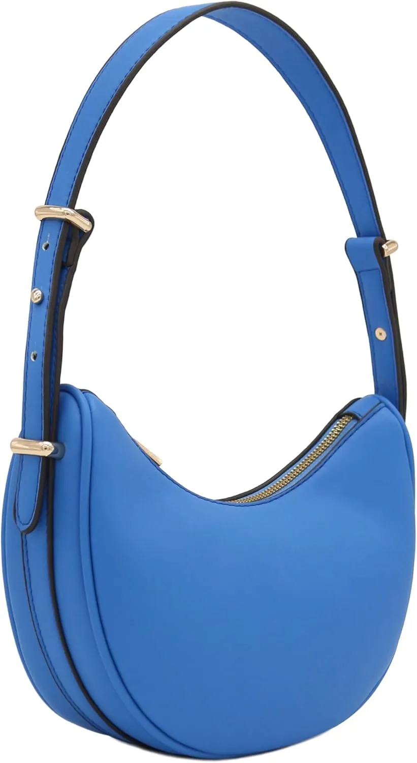 Small Crescent Smooth Faux Leather Underarm Shoulder Bag