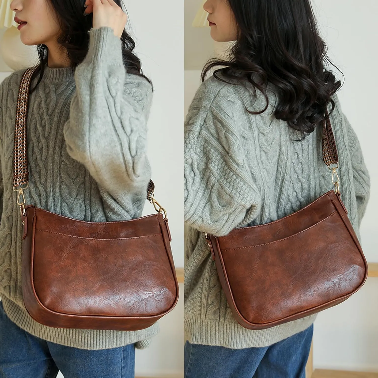 Small Crossbody Purse Leather Crossbody Bags for Women Fashion Handbag Cell Phone Crossover Shoulder Bag for Women