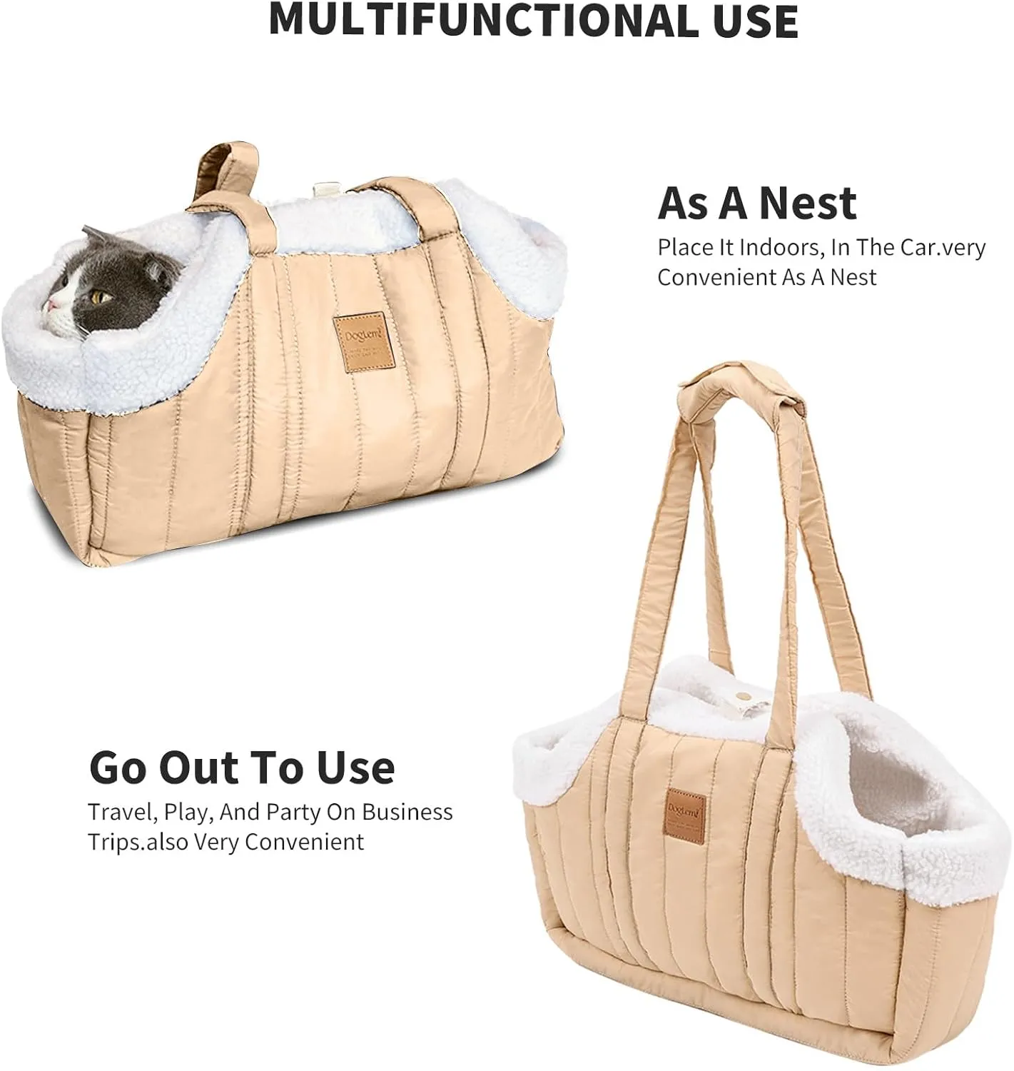 Small Dog Carrier Purse,Portable Dog Carrier Handbag for Small Dogs,Winter Fleece Warm Dog Tote Bag Carrier with Secure Harness Clip,Pet Travel Handbag for Shopping, Hiking and Walking