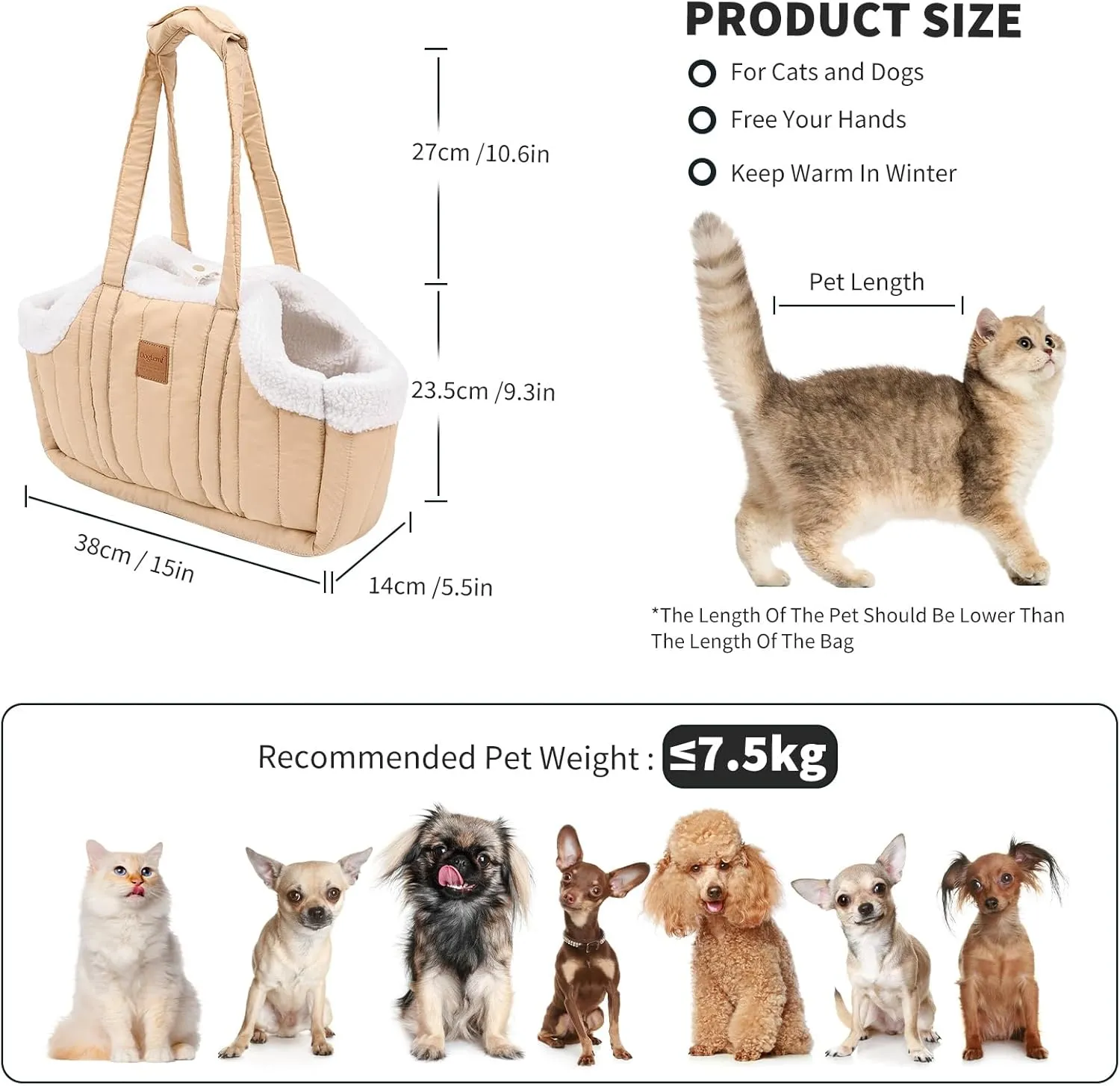 Small Dog Carrier Purse,Portable Dog Carrier Handbag for Small Dogs,Winter Fleece Warm Dog Tote Bag Carrier with Secure Harness Clip,Pet Travel Handbag for Shopping, Hiking and Walking