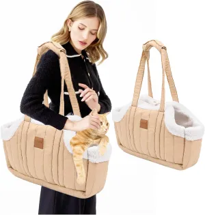 Small Dog Carrier Purse,Portable Dog Carrier Handbag for Small Dogs,Winter Fleece Warm Dog Tote Bag Carrier with Secure Harness Clip,Pet Travel Handbag for Shopping, Hiking and Walking