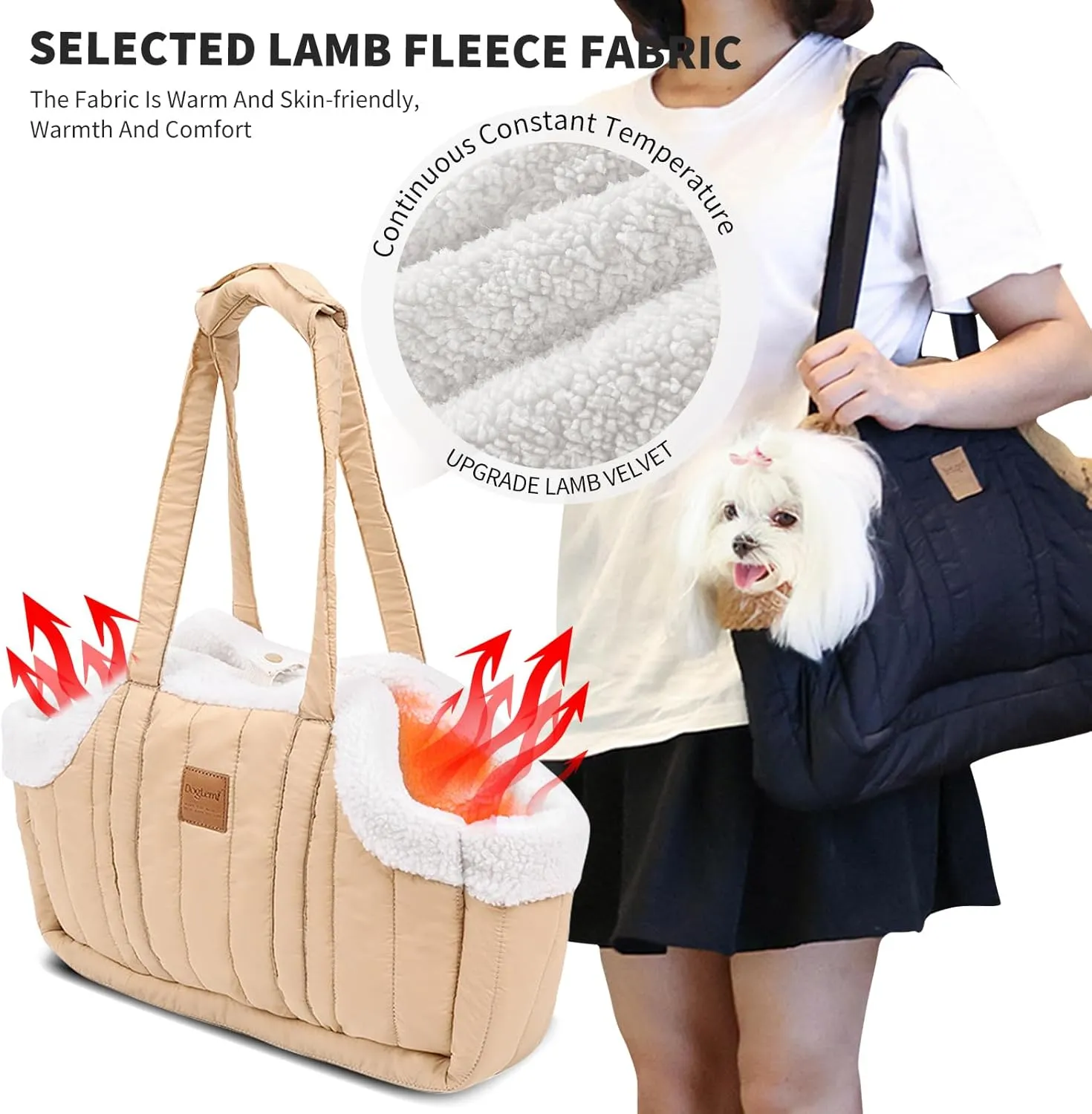Small Dog Carrier Purse,Portable Dog Carrier Handbag for Small Dogs,Winter Fleece Warm Dog Tote Bag Carrier with Secure Harness Clip,Pet Travel Handbag for Shopping, Hiking and Walking