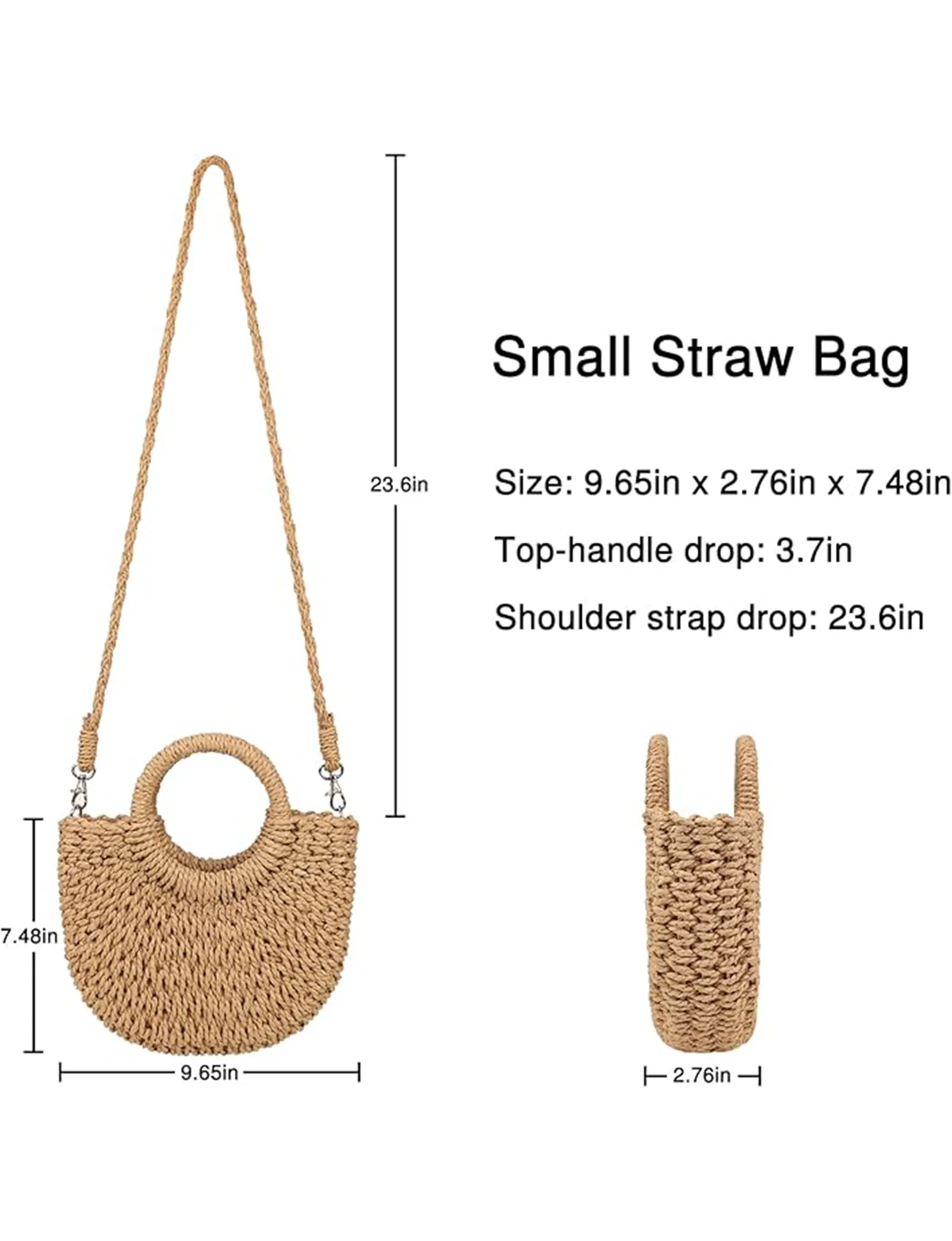 Small Horseshoe Straw Bag, Tan