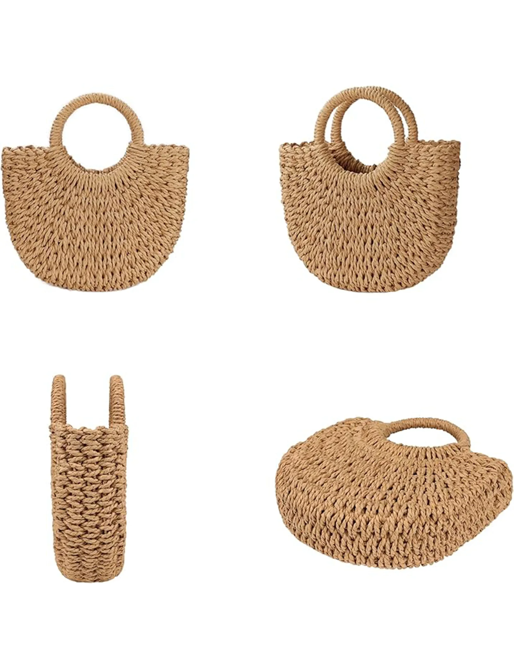 Small Horseshoe Straw Bag, Tan