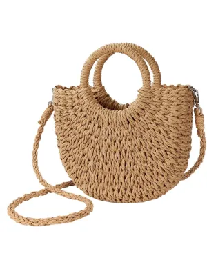 Small Horseshoe Straw Bag, Tan
