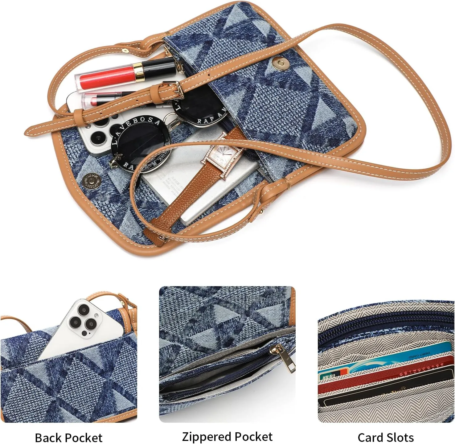 Small Jean Demi Purse Denim Crossbody Bags for Women Denim Handbag Cross Body Shoulder Bags Design for Woman