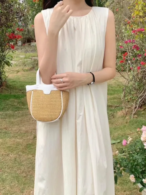 Small Leather Handle Straw Crossbody Bag