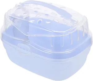 Small Pet Travel Carrier Pet Travel Box Plastic Hamster Cage Guinea Pig Squirrel Camping Portable Cream Blue